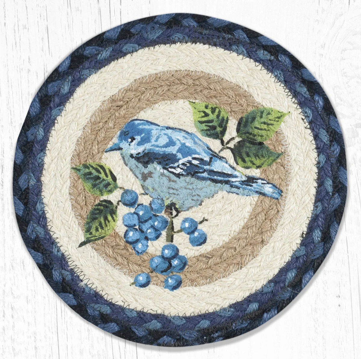 Earth Rugs Spring Bluebird Decorative Printed Round Trivet 10" Rustic Accent