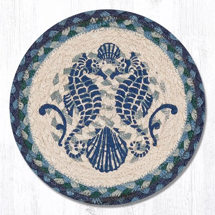 Earth Rugs MSPR-453 Shell Coast Seahorse Printed Round Trivet