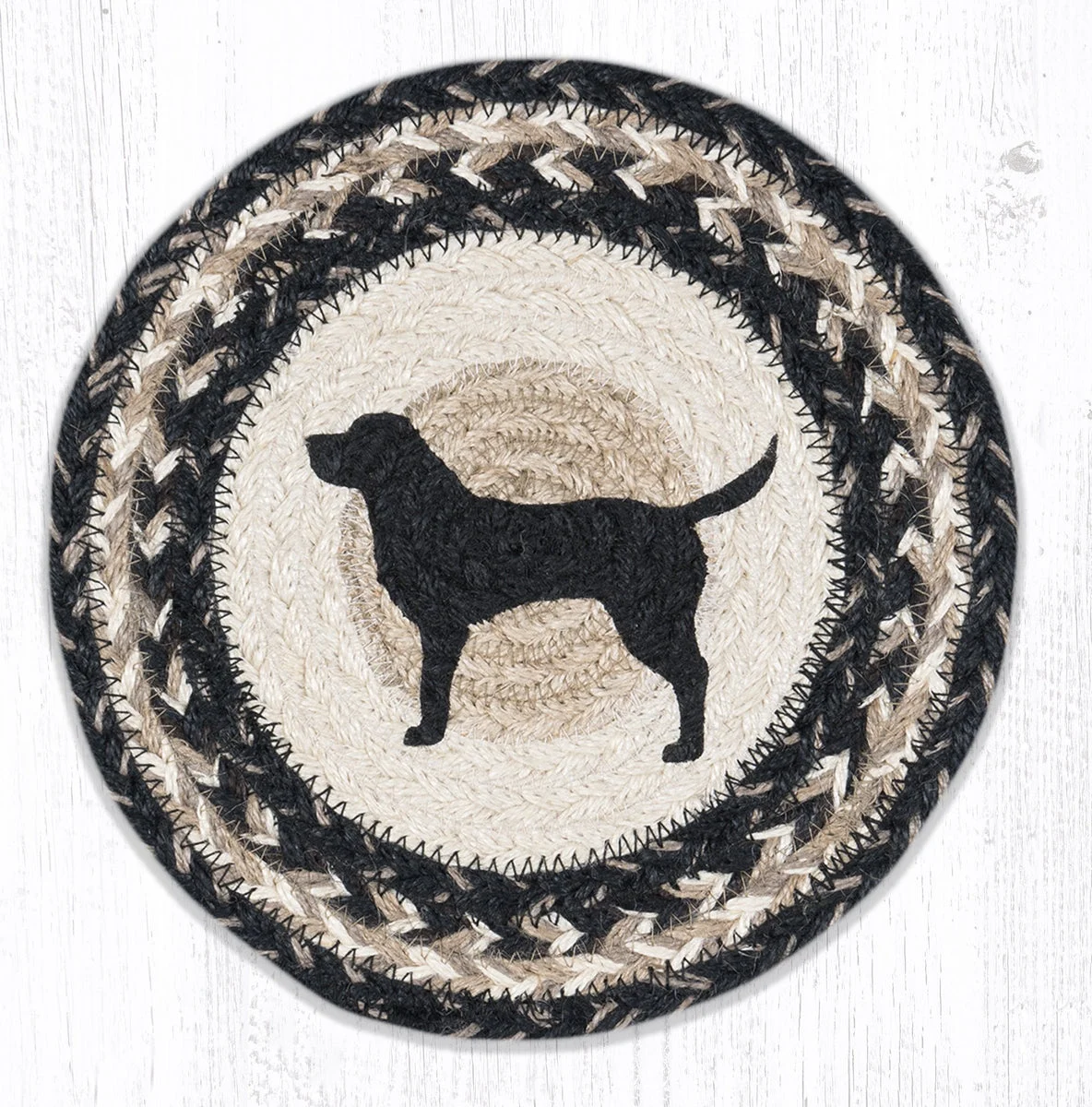 Earth Rugs Black Lab Round Trivet – 10"x10" Dog Silhouette Braided Hot Pad in Rustic Natural Fiber Design