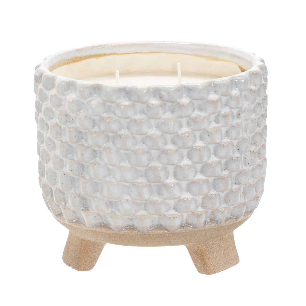 Sagebrook Home 6.5`` Woven Candle By Liv & Skye, Sea Salt