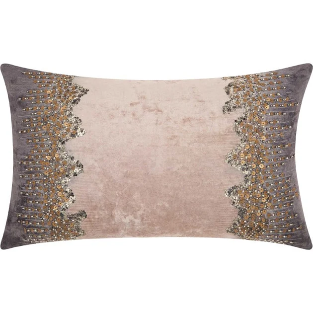 Mina Victory Couture Luster Beaded Reflections Charcoal 12" x 20" Throw Pillow