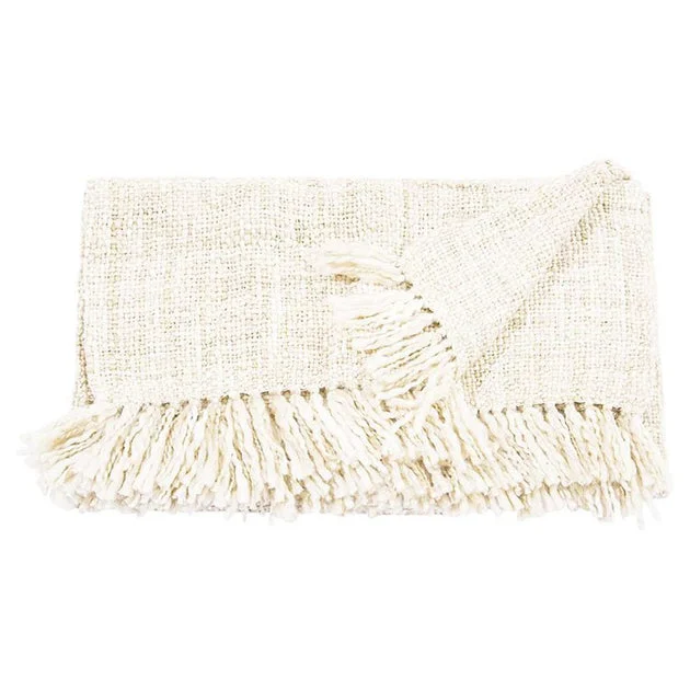 Mina Victory Basket Weave Cream 50" x 60" Throw Blanket