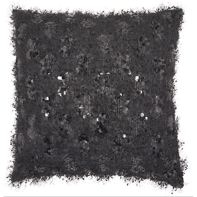 Mina Victory Shaggy Sequins Shag Black 20" x 20" Throw Pillow