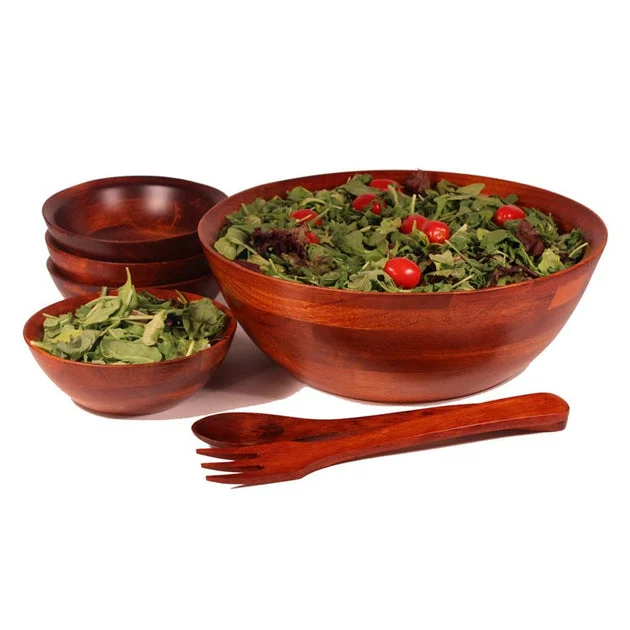 Chiang Mai 14" Seven-Piece Wood Salad Bowl Set with Pair of Servers