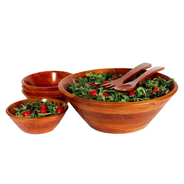 Andaman Sea 14" Seven-Piece Wood Salad Bowl Set with Pair of Servers