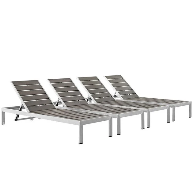 Shore Outdoor Patio Aluminum Chaise Lounge Chairs Set of 4