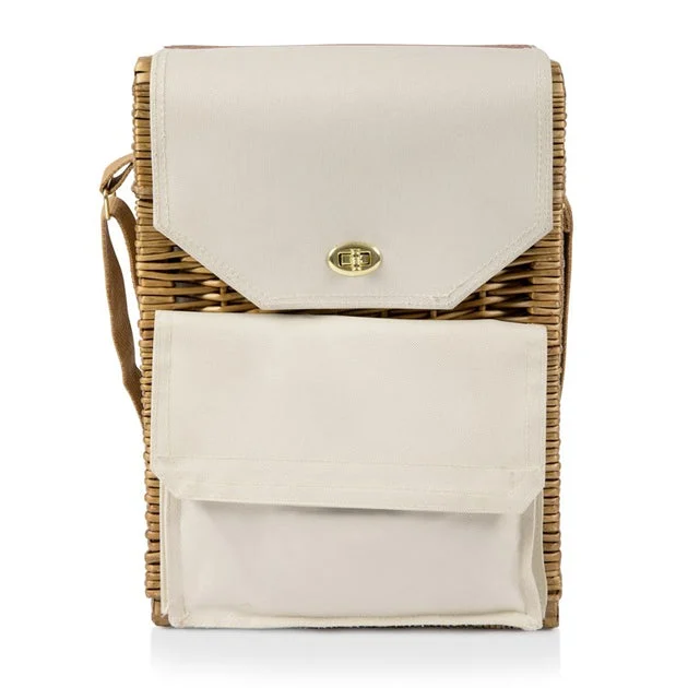 Corsica Wine and Cheese Picnic Basket, Natural Willow with Tan Lining