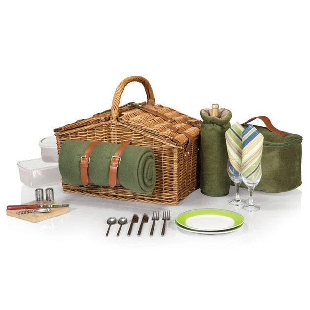 Somerset Picnic Basket, Sage Hunter Green with Plaid