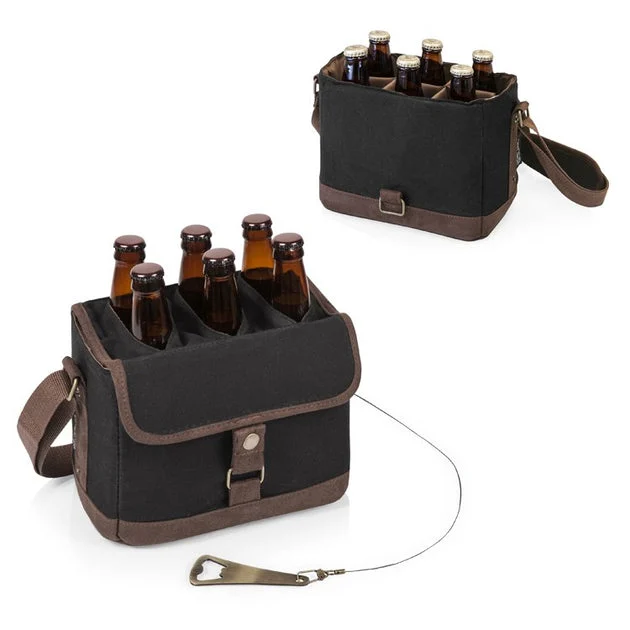Beer Caddy Cooler Tote with Opener, Black Brown
