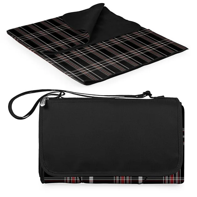 Blanket Tote XL Outdoor Picnic Blanket, Black Tartan with Black Lining