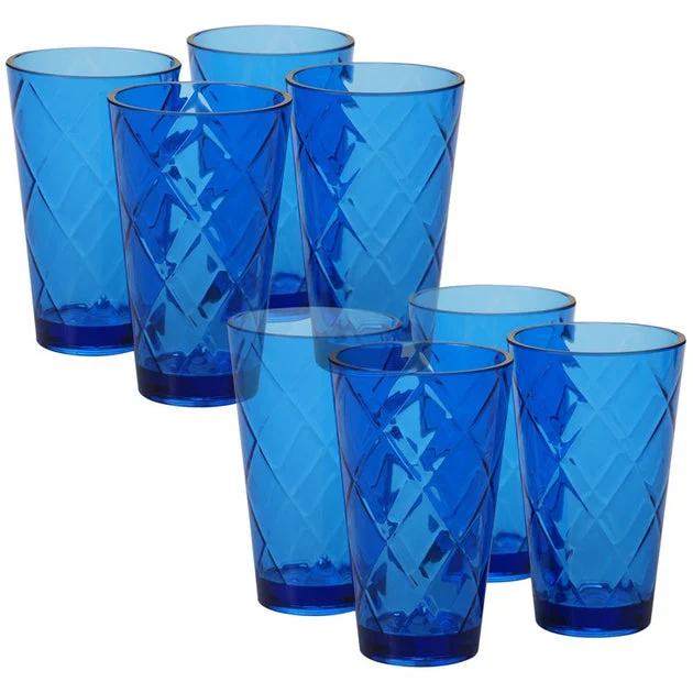 Diamond 20 oz Cobalt Blue Acrylic Ice Tea Glasses Set of 8