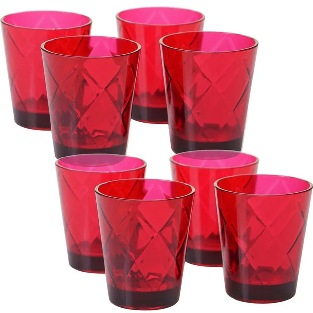 Diamond 15 oz Ruby Acrylic Double Old Fashioned Glasses Set of 8