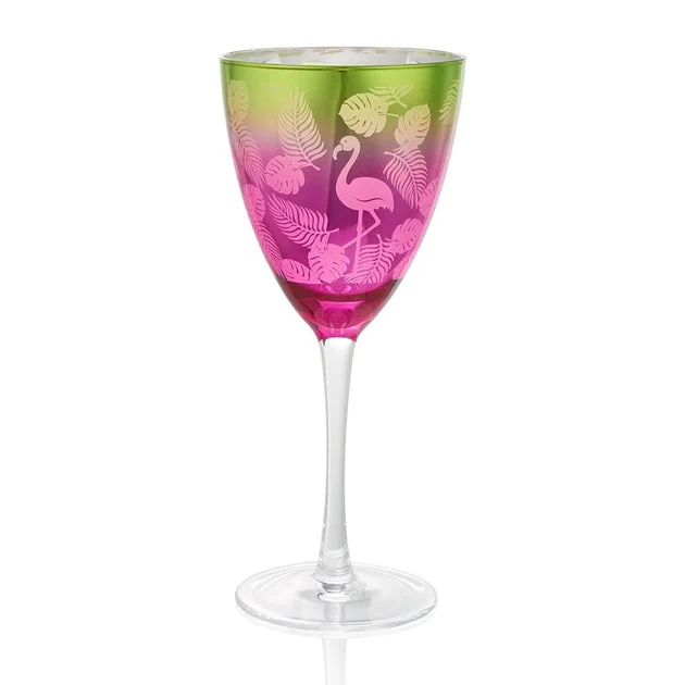 Tropical Flamingo 14 Oz Goblets Set of 4