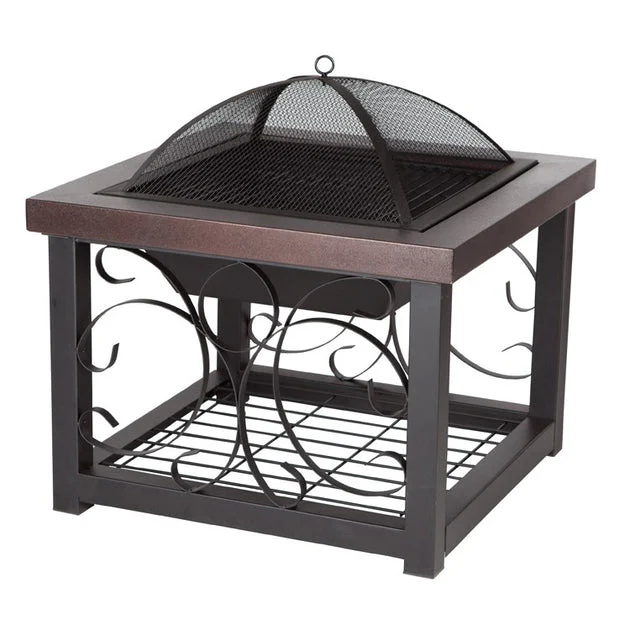 Hammer Tone Bronze Finish Cocktail Table Fire Pit