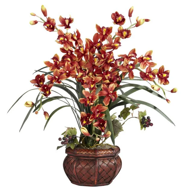 30" Faux Cymbidium with Decorative Vase