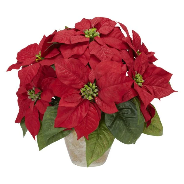 Poinsettia with Ceramic Vase Silk Arrangement