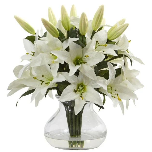 13.5" Faux Lily Arrangement with Vase