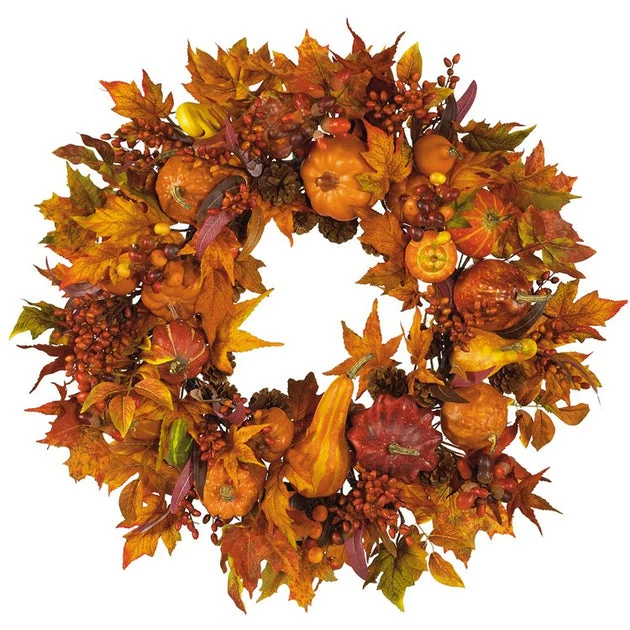 28" Faux Pumpkin Wreath