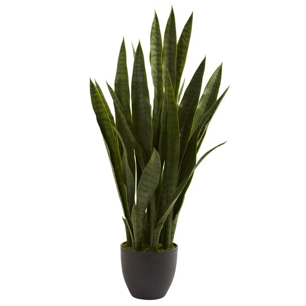 35" Faux Sansevieria with Black Planter