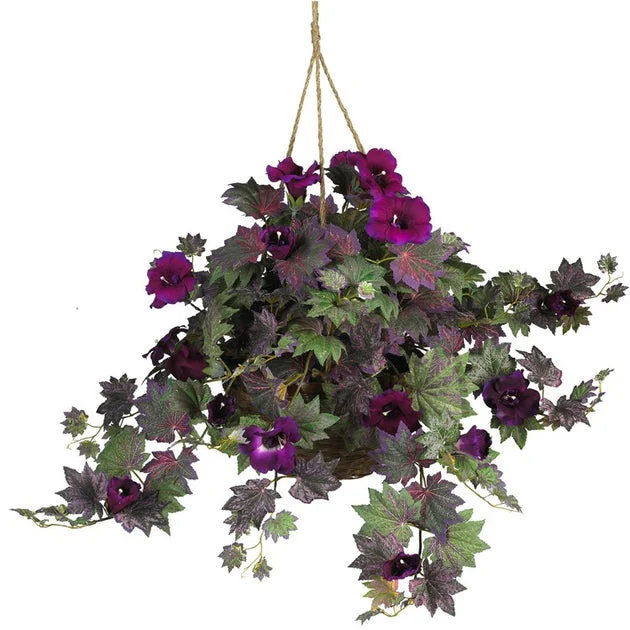 24" Faux Morning Glory Hanging Basket