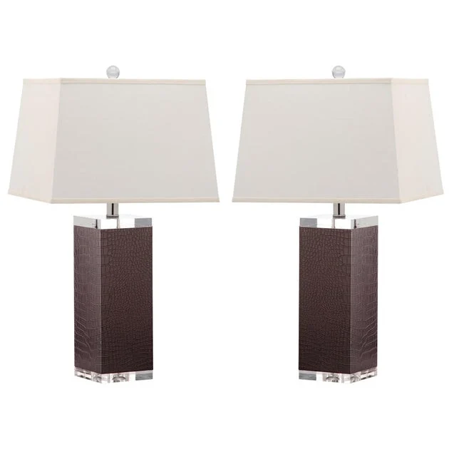 Deco Two-Light Leather Table Lamps Set of 2 - Brown