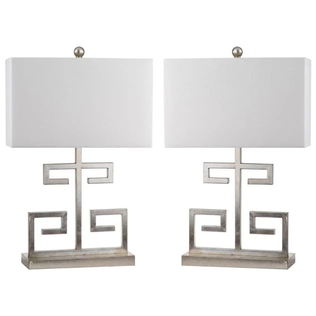 Greek Key Two-Light Table Lamps Set of 2 - Antique Silver