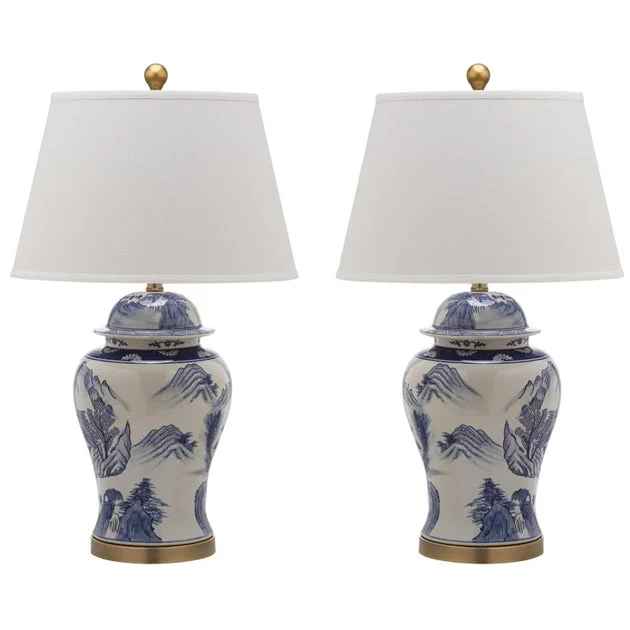 Shanghai Two-Light Ginger Jar Table Lamps Set of 2 - Blue/White
