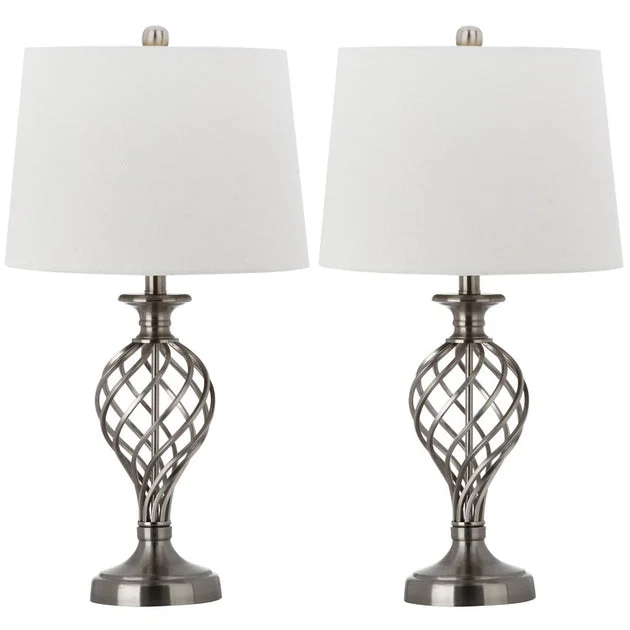 Lattice Two-Light Urn Table Lamps Set of 2 - Nickel