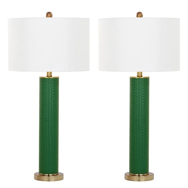 Ollie Two-Light Faux Woven Leather Table Lamps Set of 2 - Dark Green