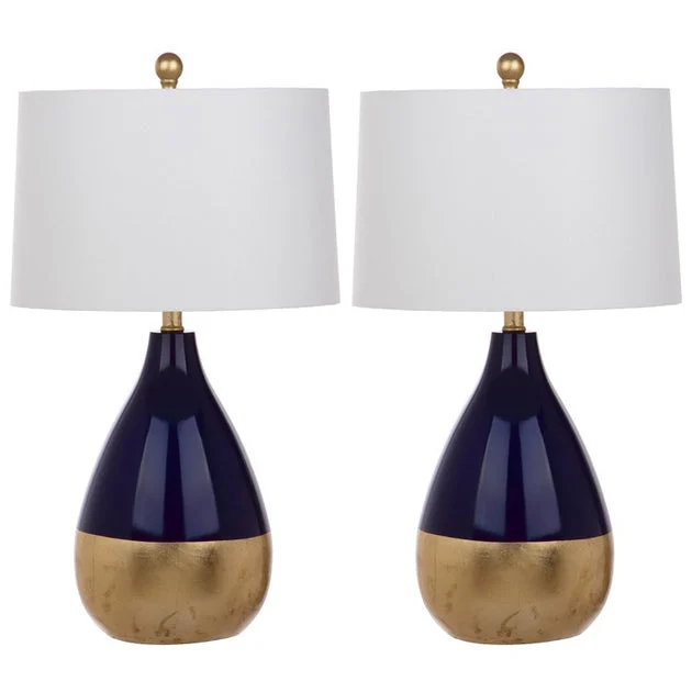 Kingship Two-Light Table Lamps Set of 2 - Navy/Gold