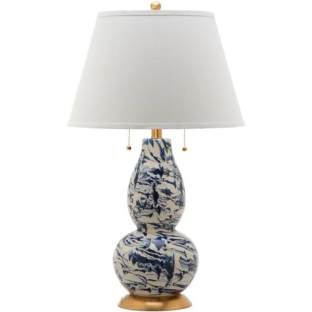 Color Swirls Two-Light Glass Table Lamp - Navy/White