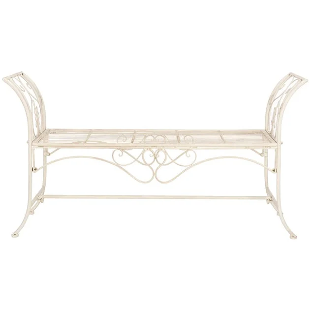Adina Wrought Iron 51.25" W Outdoor Garden Bench - Antique White