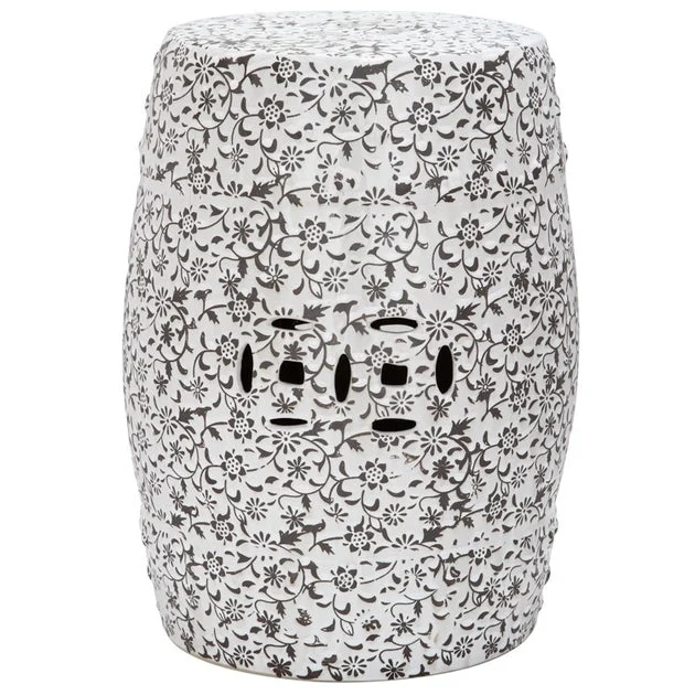 Flower & Vine Garden Stool - White Pattern