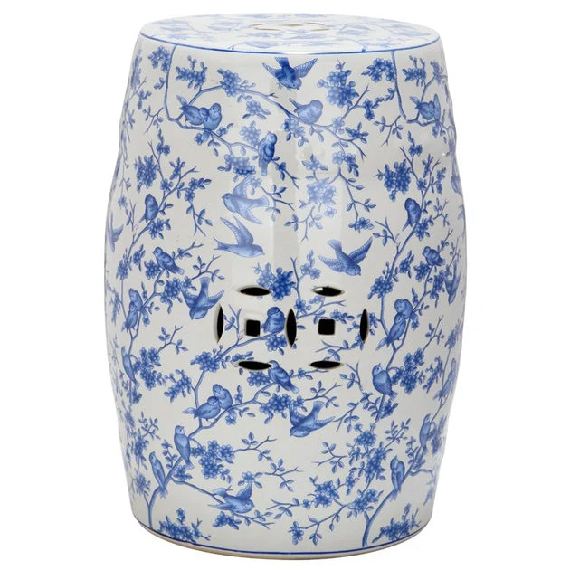 Blue Birds Garden Stool - Blue Patten