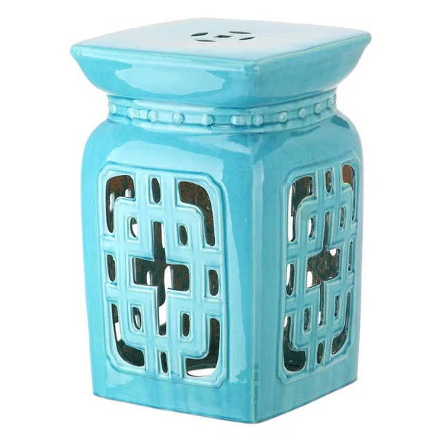Beijing Filigree Garden Stool - Light Blue