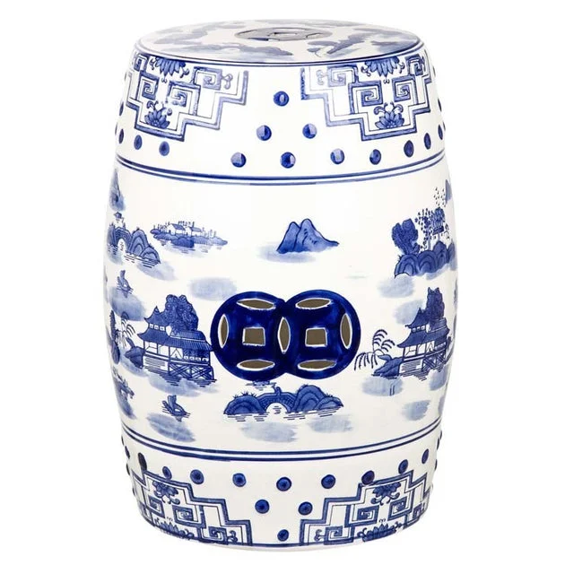 Gateless Mist Chinoiserie Garden Stool - Blue