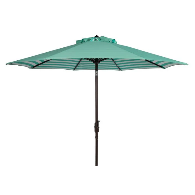 Athens Inside Out Striped 9 Ft Crank Outdoor Auto Tilt Umbrella - Dark Green/White