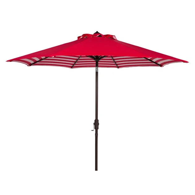 Athens Inside Out Striped 9 Ft Crank Outdoor Auto Tilt Umbrella - Red/White