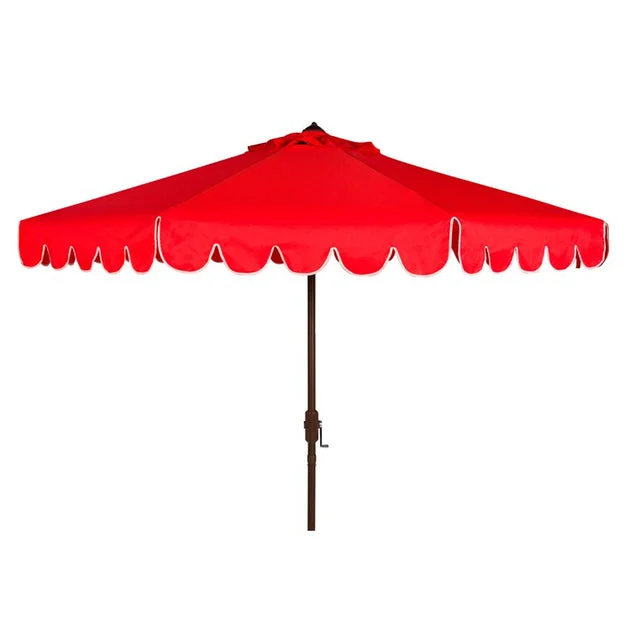 Venice Single Scallop 9 Ft Crank Outdoor Auto Tilt Umbrella - Red/White