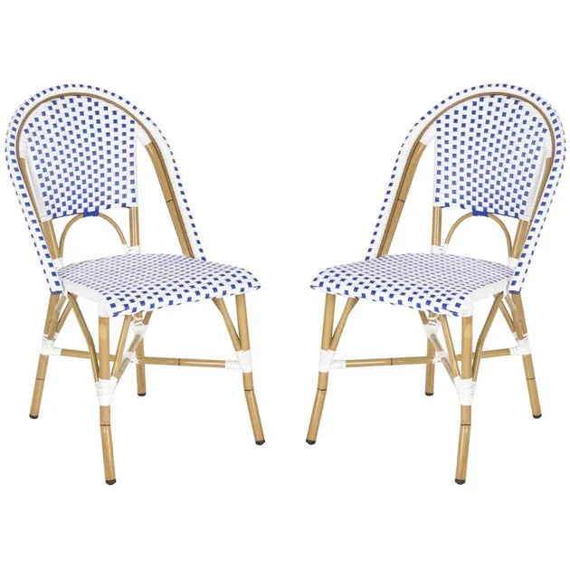 Salcha Indoor/Outdoor French Bistro Stacking Side Chairs Set of 2 - Blue/White/Light Brown
