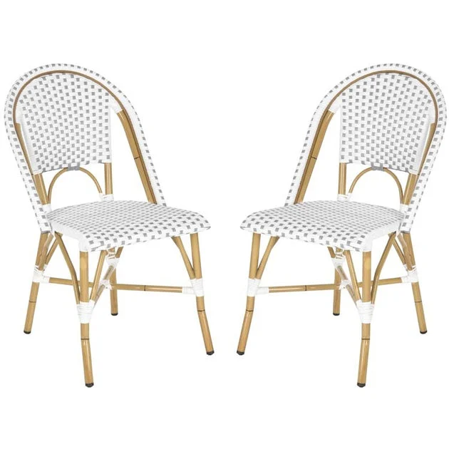 Salcha Indoor/Outdoor French Bistro Stacking Side Chairs Set of 2 - Gray/White/Light Brown