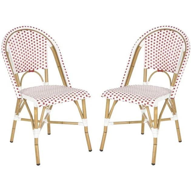 Salcha Indoor/Outdoor French Bistro Stacking Side Chairs Set of 2 - Red/White/Light Brown