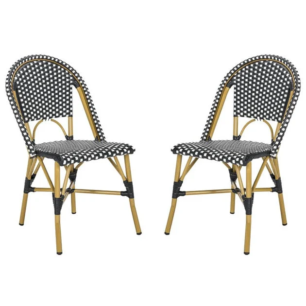 Salcha Indoor/Outdoor French Bistro Stacking Side Chairs Set of 2 - Black/White/Light Brown