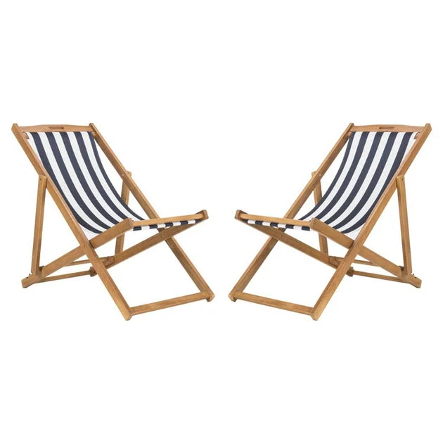 Loren Foldable Sling Chairs Set of 2 - Natural/Navy/White