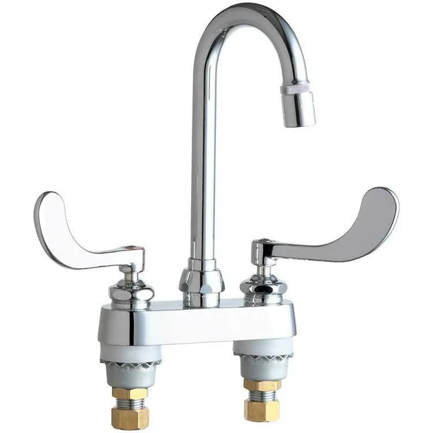 Lavatory Faucet Centerset 4 Inch Spread 2 Wrist Blade ADA Polished Chrome 2.2 Gallons per Minute Deck Gooseneck 2 Hole