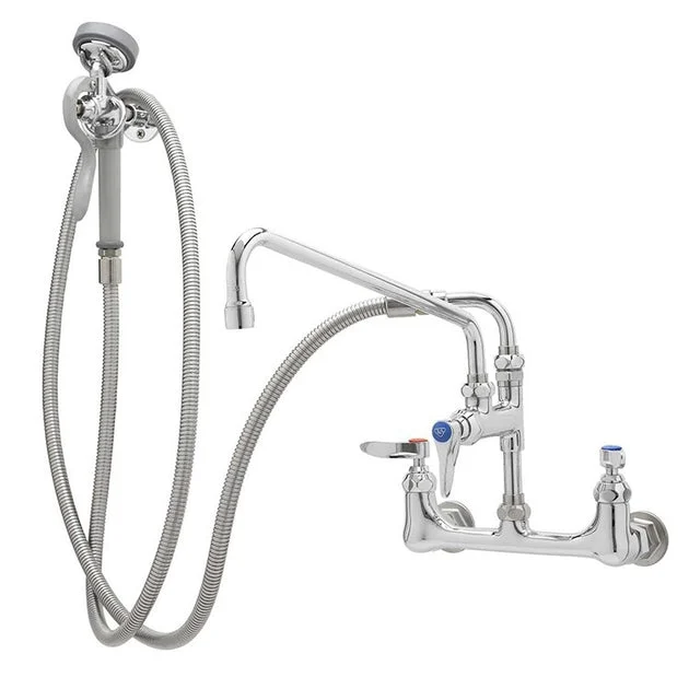 Pre-Rinse Faucet Wall Mount 8 Inch Spread 2 Lever Chrome