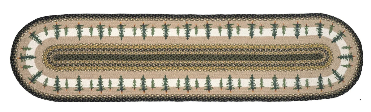 Earth Rugs Rustic Cabin Oval Patch Tread – 2'x8' Braided Jute Rug with Tree Design