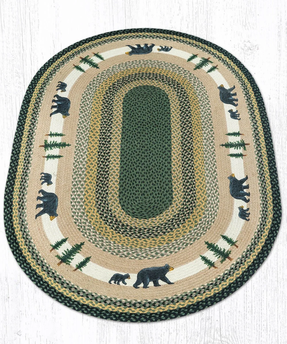 Earth Rugs Oval Patch Tread Rug – 4'x6', Bear Timbers Design, Braided Jute Lodge Accent, Rustic Cabin Style