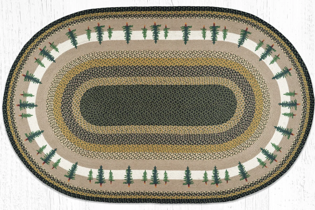 Earth Rugs Oval Patch Tread Rug – 4'x6', Tall Timbers Tree Design, Braided Jute, Rustic Lodge Cabin Accent