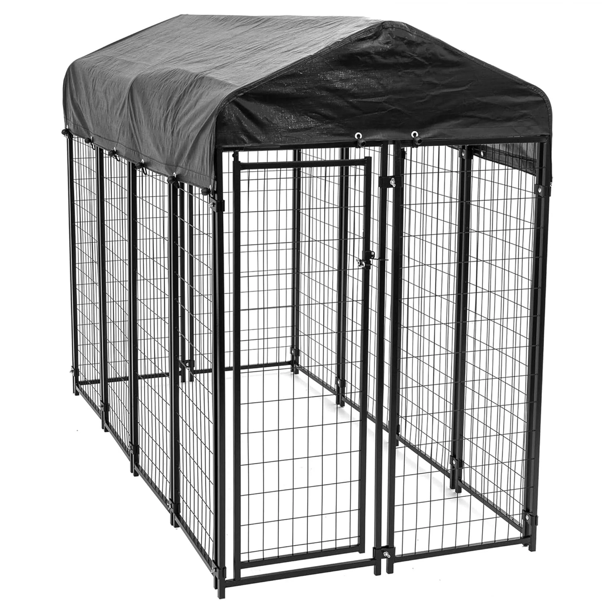 Lucky Dog Uptown Large Outdoor Covered Kennel Secure Fenced Pet Dog Crate, Black